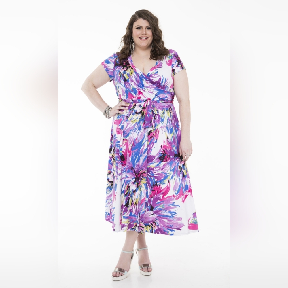 ASHLEY STEWART  Abstract Floral Faux Wrap Dress Size 14/16